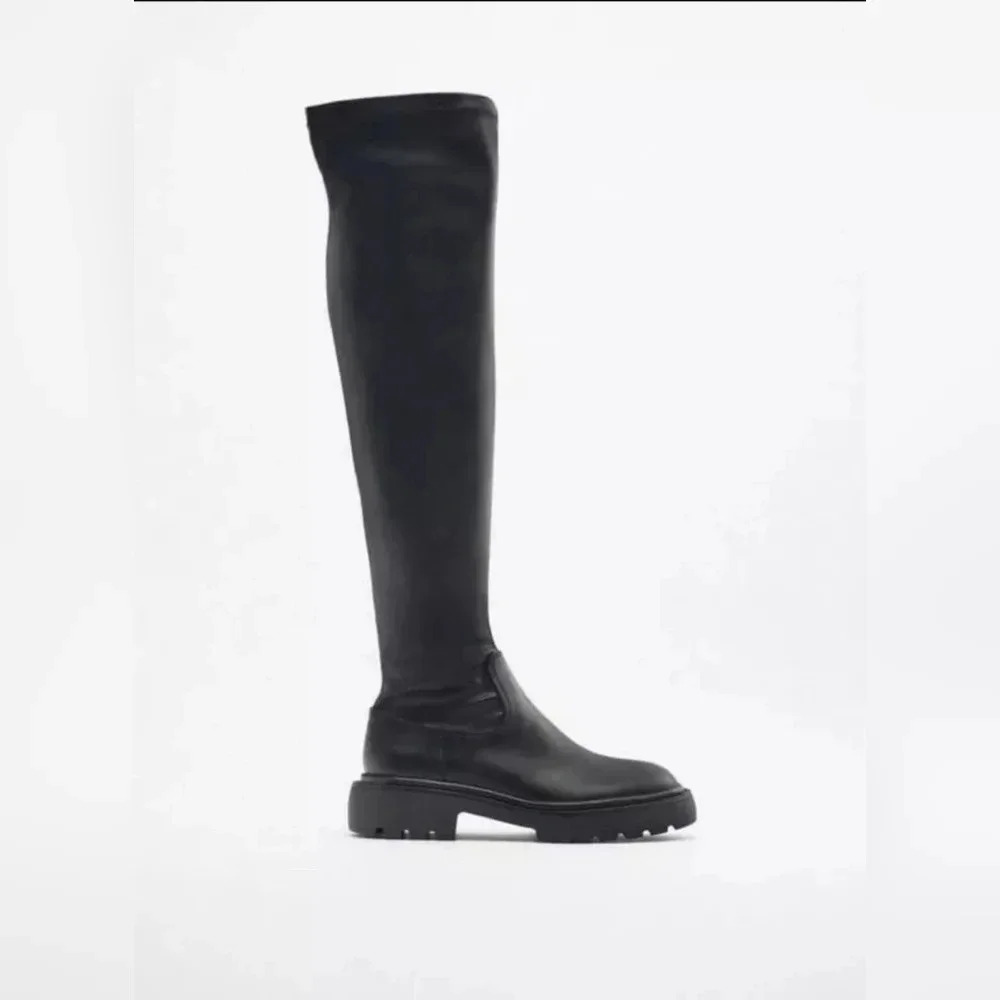 Zara Over The knee 3008/611 Lug Sole Boots Size‎ 40 US 9 Black
